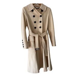 Burberry Cream Double-Breasted Wool Cashmere Coat